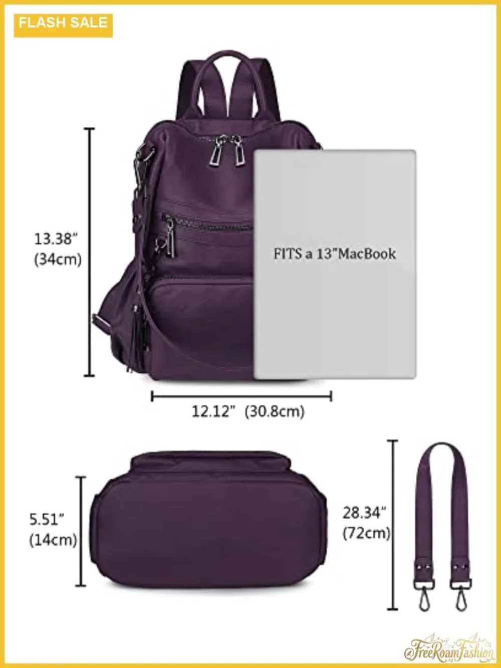 Vegan Leather Travel Backpack Purse with Tassel, 10 Pockets, for Women